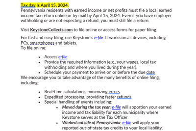 File Your Local Earned Income Tax Return