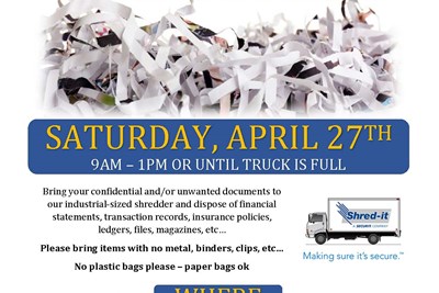 Shredding Event - Saturday, April 27, 2024