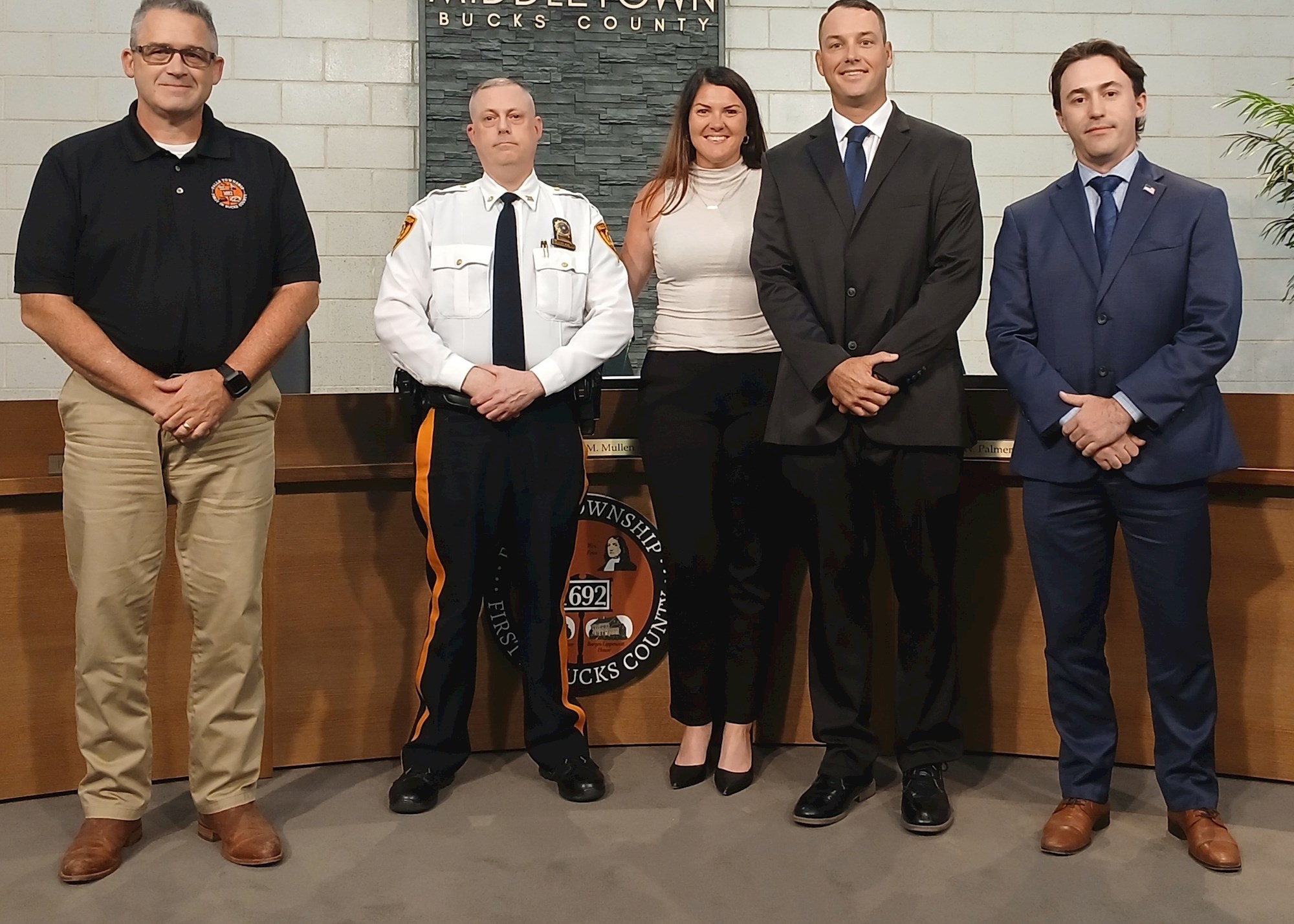 Supervisors John Palmer And Erin Mullen With Lt. Christopher Clark Peter Lees Jr And Brendan Sheehy