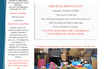 Free Bulk Disposal Day - Saturday, October 18, 2025