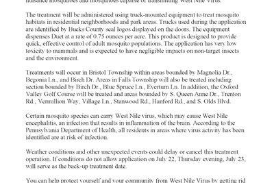BUCKS COUNTY DEPT. of HEALTH TO TREAT ADULT MOSQUITOES